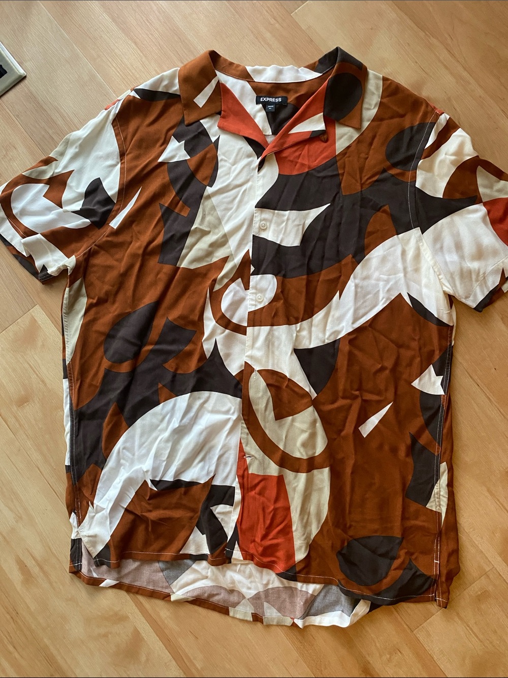 Express Men’s Abstract Button-Down Shirt - Brown White Rust